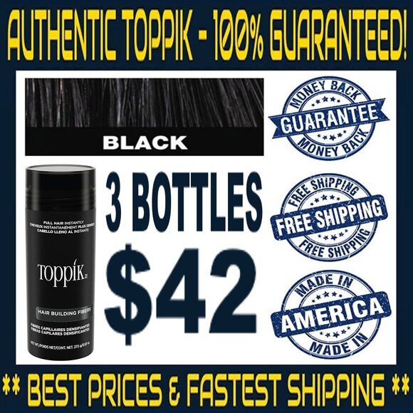 3 BOTTLES of TOPPIK 27.5g Hair Fibers, All Colors, 100% Authentic, Free Shipping - Picture 1 of 13